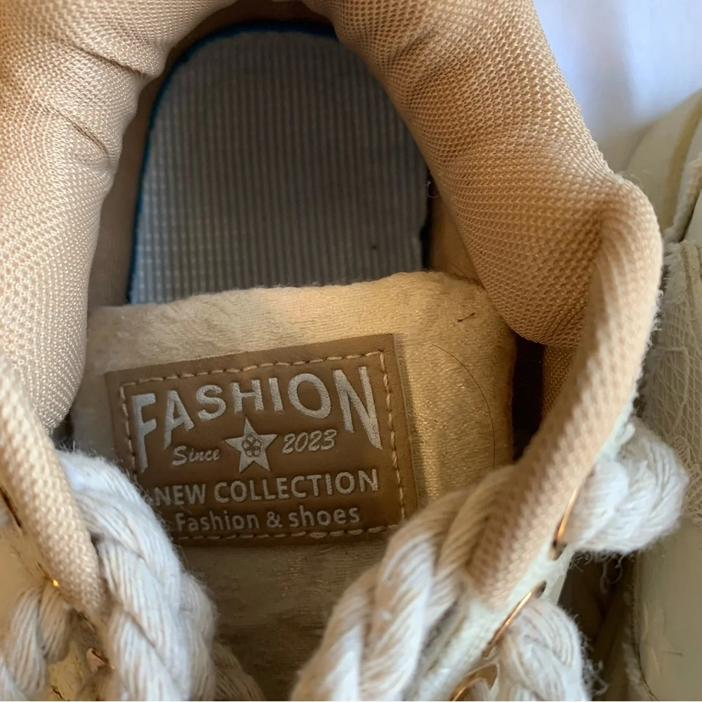 Fashion Sport Cream Star Lace Applique Rope Lace‎ Sneakers Size 37